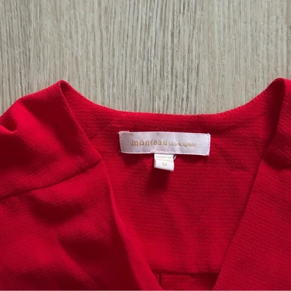 Monteau Vibrant Red Ruffle Sleeve Blouse Medium - Picture 4 of 5